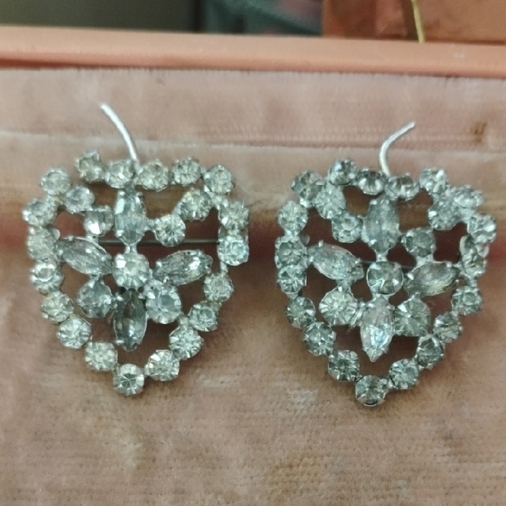 Elegant Vintage Silver Crystal Set Of Brooches